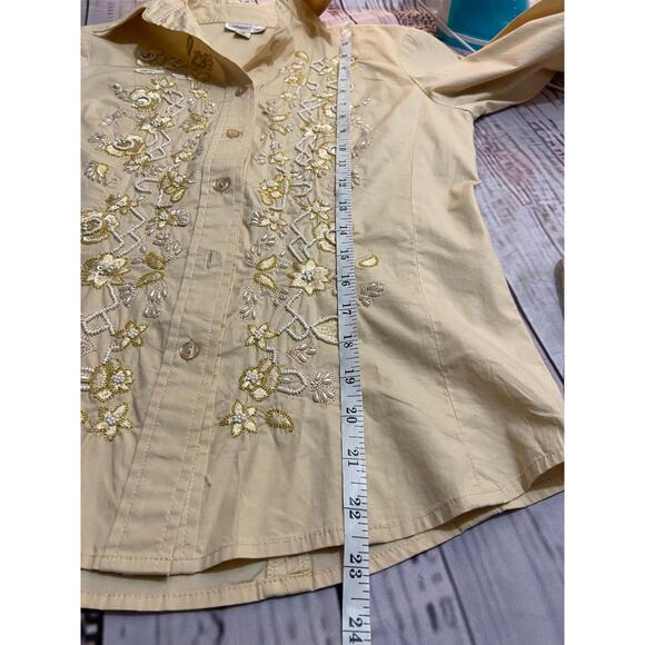 Coldwater Creek Button Front Shirt Womens XS Beaded Embroidery Cotton Blend - Picture 7 of 12